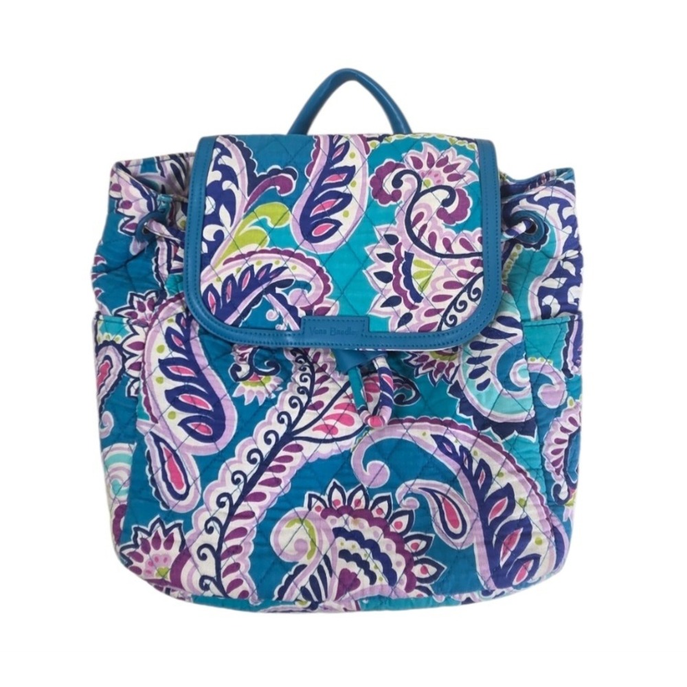 Vera Bradley Waikiki Turquoise Paisley Quilted Drawstring Backpack Cottagecore